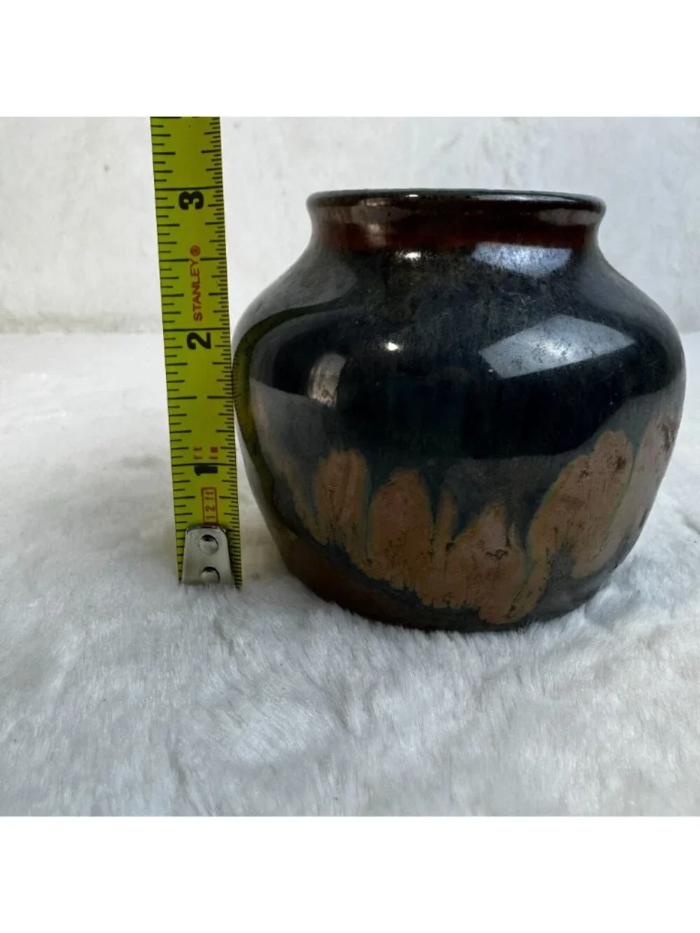 Handcrafted Glazed Ceramic Vase With Earthy Tones & Abstract Design